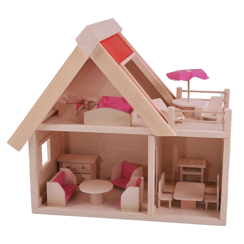 Domeček pro panenky - Barva: S červenou střechou